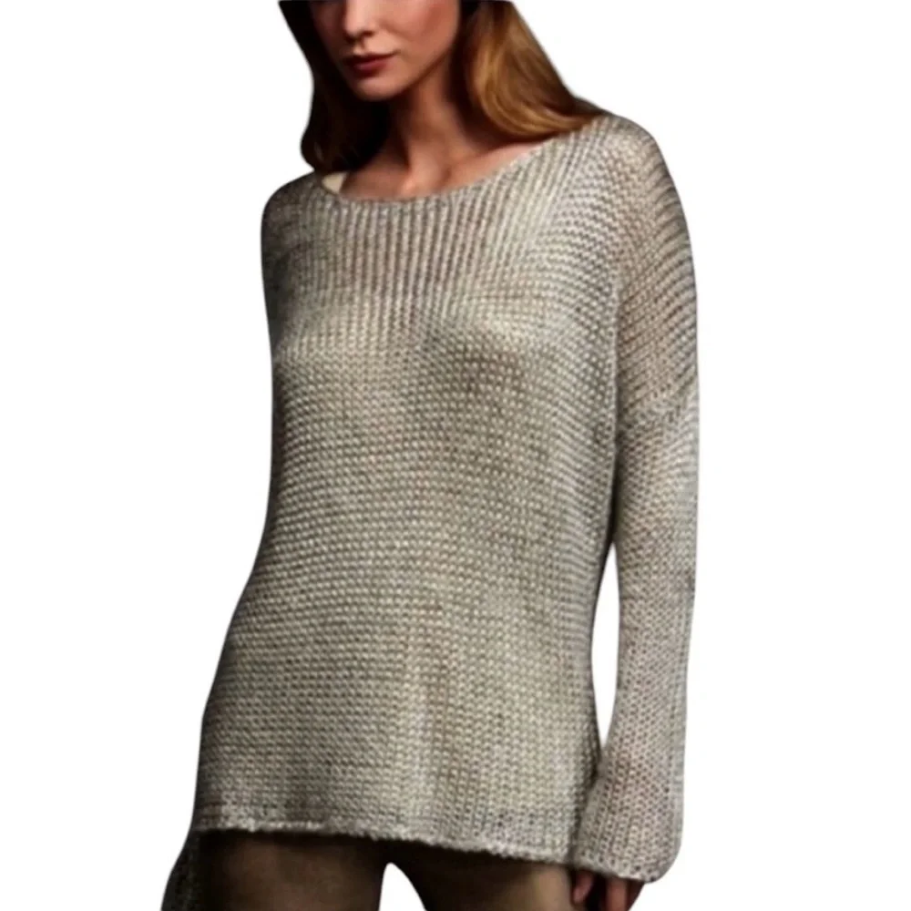Vince Gray metallic silver Crew Neck long sleeve Sweater, size XS heavyweight